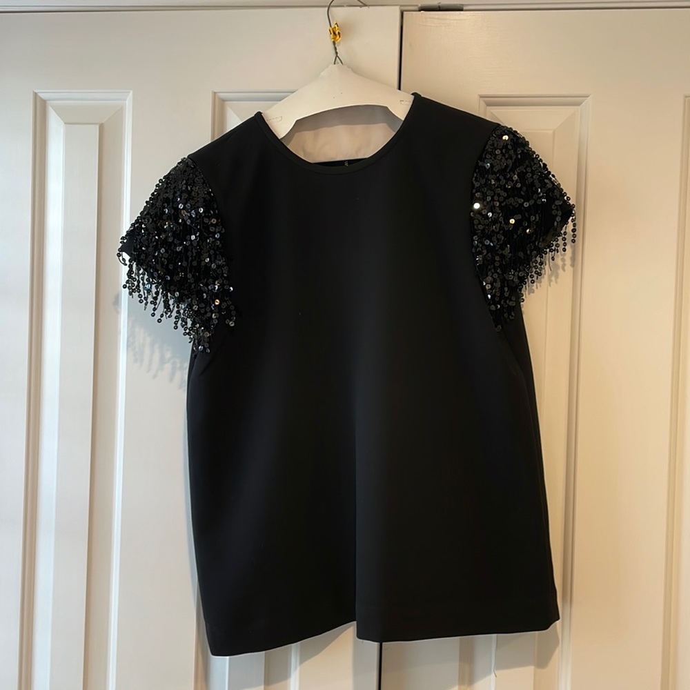 Kate Spade top with sequenced sleeves